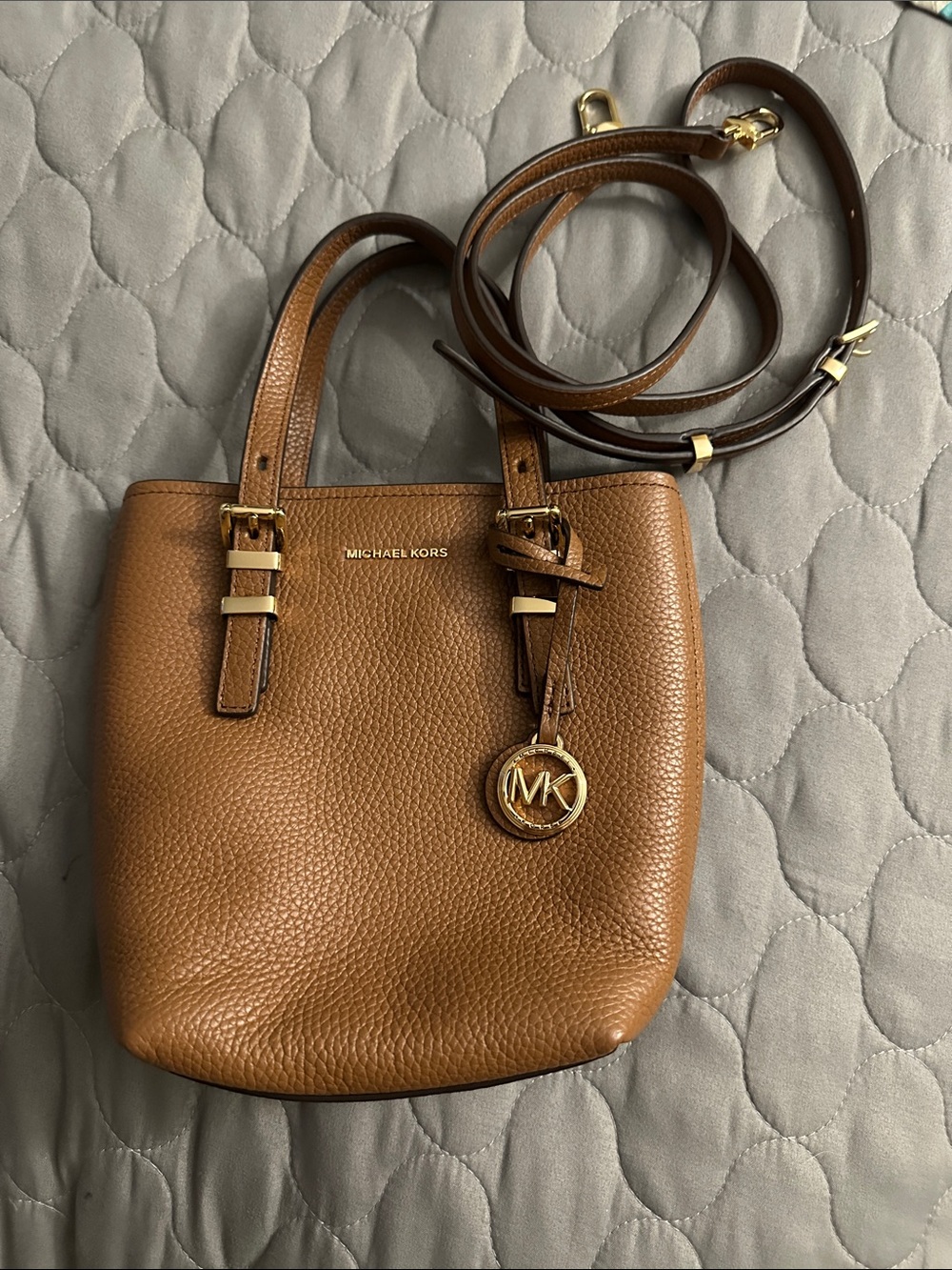 Michael Kors Cognac Pebbled Leather Mini Crossbody Bag